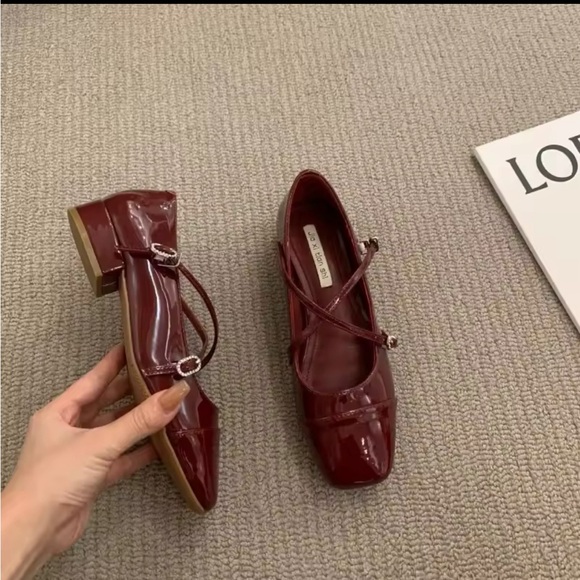 Burgundy Red Mary Jane Ballet Flats - Picture 2 of 12